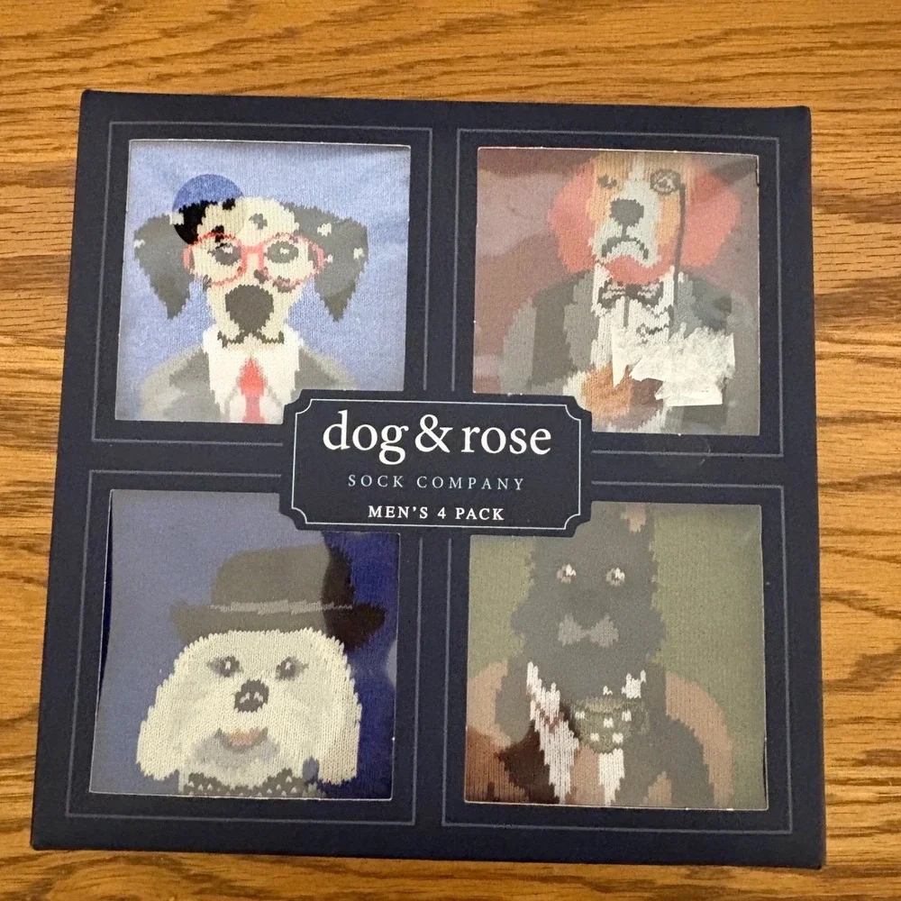 Dog & Rose Sock Company Mens 4 Pack Dapper Dog Novelty Crew Socks Gift‎ Set NEW